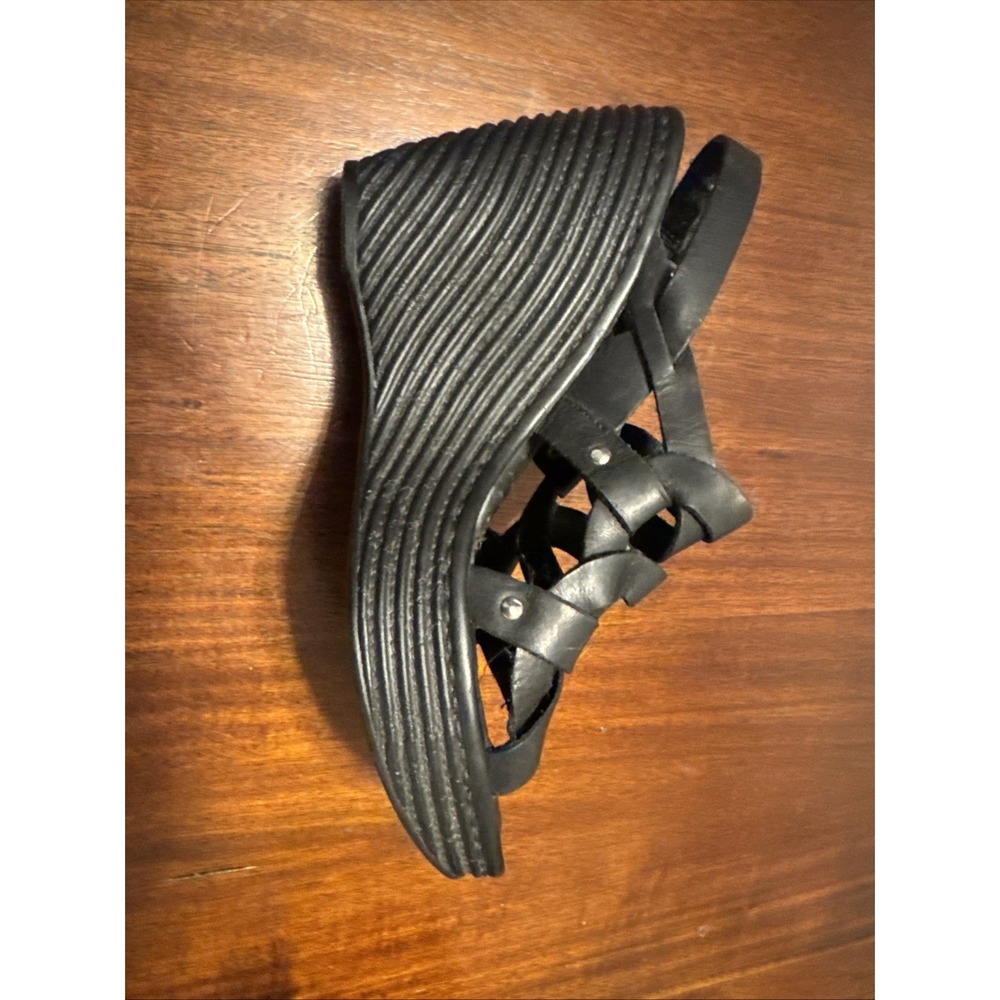 Born Women's Black Leather Wedge Sandals Size 9 / 40.5M – Comfort Platform Heel - Picture 10 of 11
